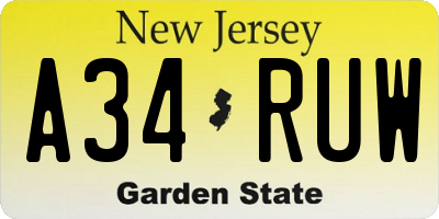 NJ license plate A34RUW