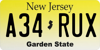 NJ license plate A34RUX