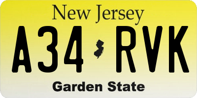 NJ license plate A34RVK