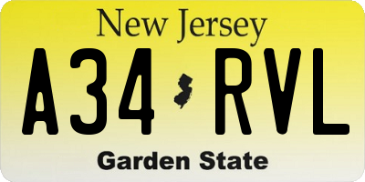 NJ license plate A34RVL