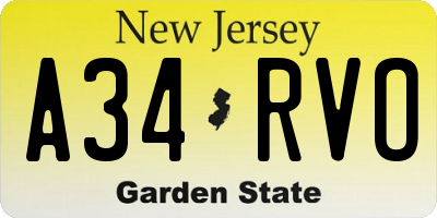 NJ license plate A34RVO