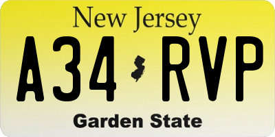 NJ license plate A34RVP