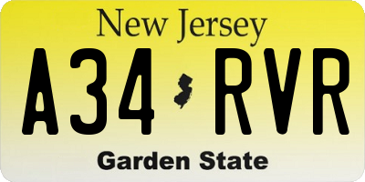 NJ license plate A34RVR