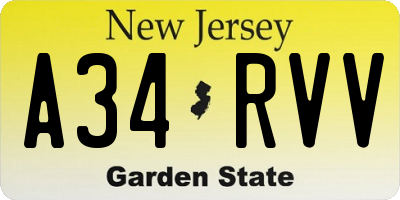 NJ license plate A34RVV