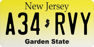 NJ license plate A34RVY