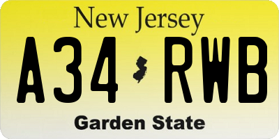 NJ license plate A34RWB