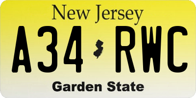 NJ license plate A34RWC