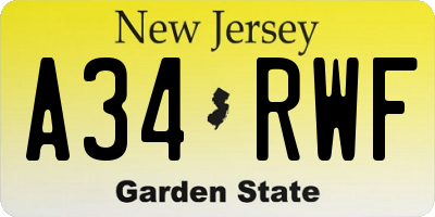 NJ license plate A34RWF