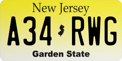 NJ license plate A34RWG