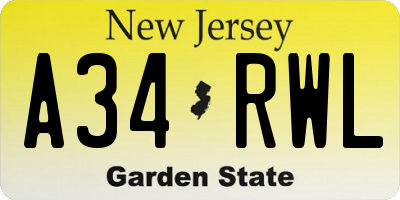 NJ license plate A34RWL