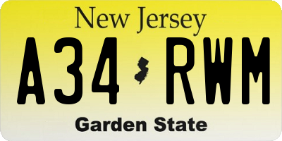 NJ license plate A34RWM