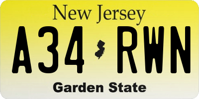NJ license plate A34RWN