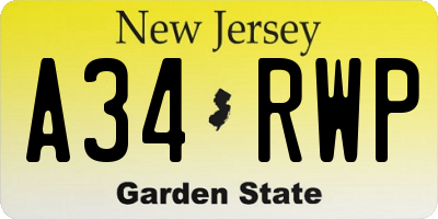 NJ license plate A34RWP