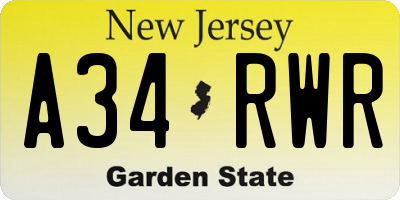 NJ license plate A34RWR