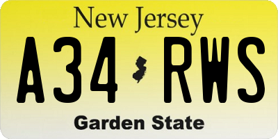 NJ license plate A34RWS