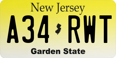 NJ license plate A34RWT
