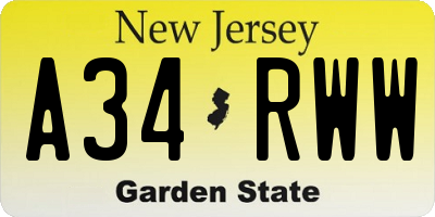 NJ license plate A34RWW