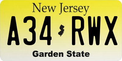 NJ license plate A34RWX