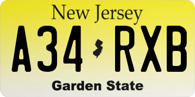 NJ license plate A34RXB