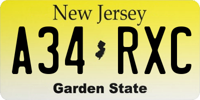 NJ license plate A34RXC