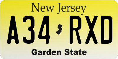 NJ license plate A34RXD