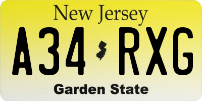NJ license plate A34RXG