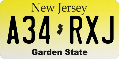 NJ license plate A34RXJ