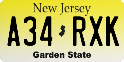 NJ license plate A34RXK