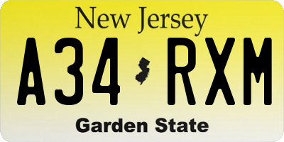 NJ license plate A34RXM