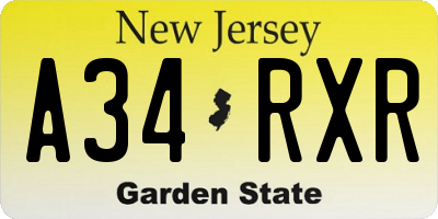 NJ license plate A34RXR