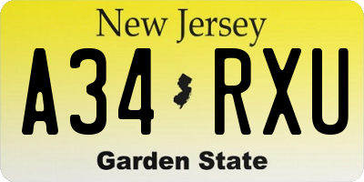 NJ license plate A34RXU
