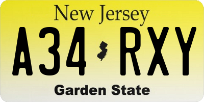 NJ license plate A34RXY