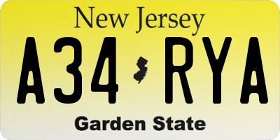 NJ license plate A34RYA