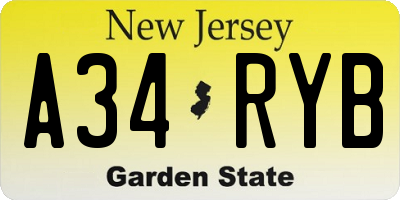 NJ license plate A34RYB