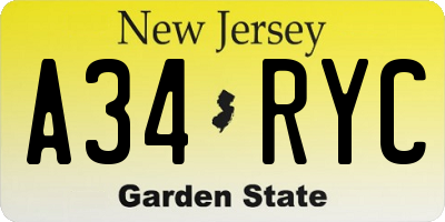 NJ license plate A34RYC