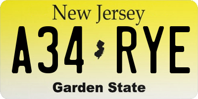 NJ license plate A34RYE