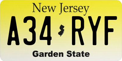 NJ license plate A34RYF