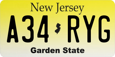 NJ license plate A34RYG