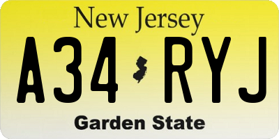 NJ license plate A34RYJ