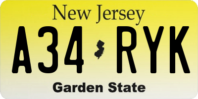 NJ license plate A34RYK