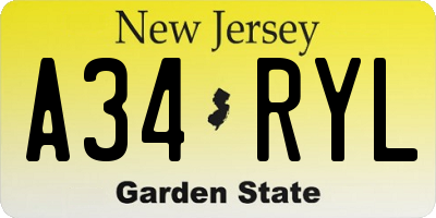 NJ license plate A34RYL