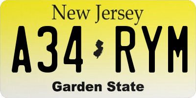 NJ license plate A34RYM