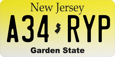 NJ license plate A34RYP
