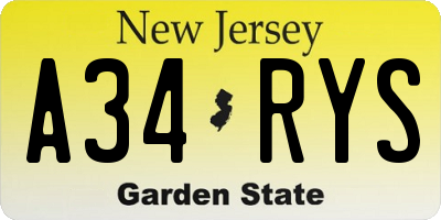 NJ license plate A34RYS