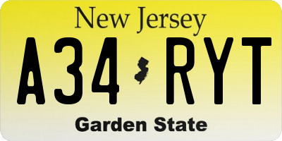NJ license plate A34RYT