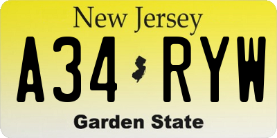 NJ license plate A34RYW