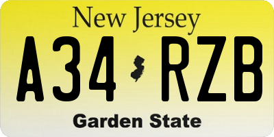 NJ license plate A34RZB