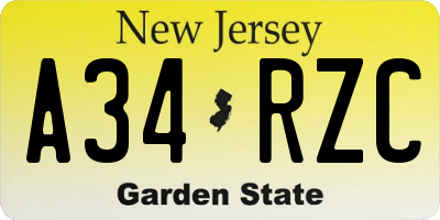NJ license plate A34RZC