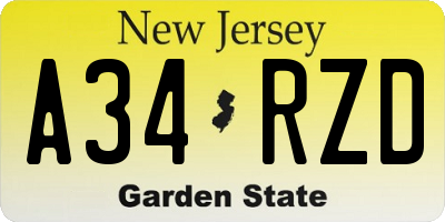NJ license plate A34RZD