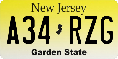 NJ license plate A34RZG